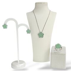 Çiçek Model Yeşil Taşlı Gümüş Set