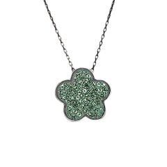 Çiçek Model Yeşil Taşlı Gümüş Set