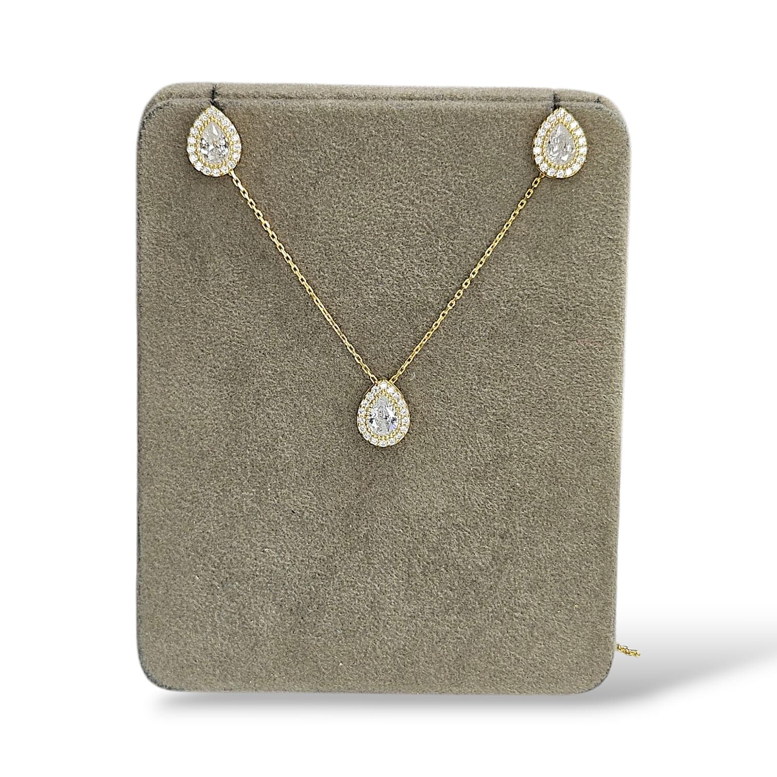 Damla Model Pırlanta Montörlü Kolye Küpe Takım