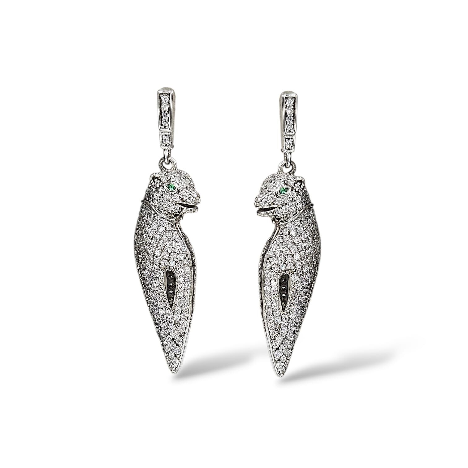 Kaplan Mddel Zirkon Taşlı Pırlanta İşlemeli Gümüş Küpe