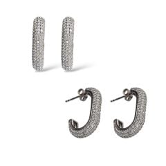 Pırlanta Montörlü Yarı Halka Küpe