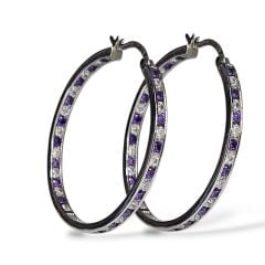 Mor Beyaz Renk Gümüş Halka Küpe