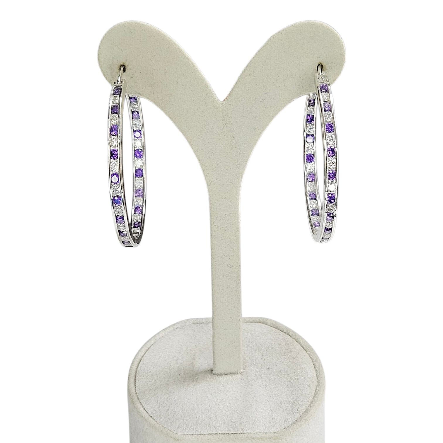 Mor Beyaz Renk Gümüş Halka Küpe