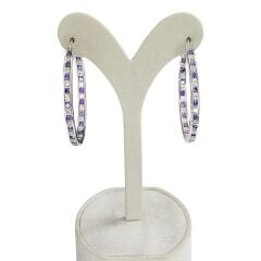 Mor Beyaz Renk Gümüş Halka Küpe