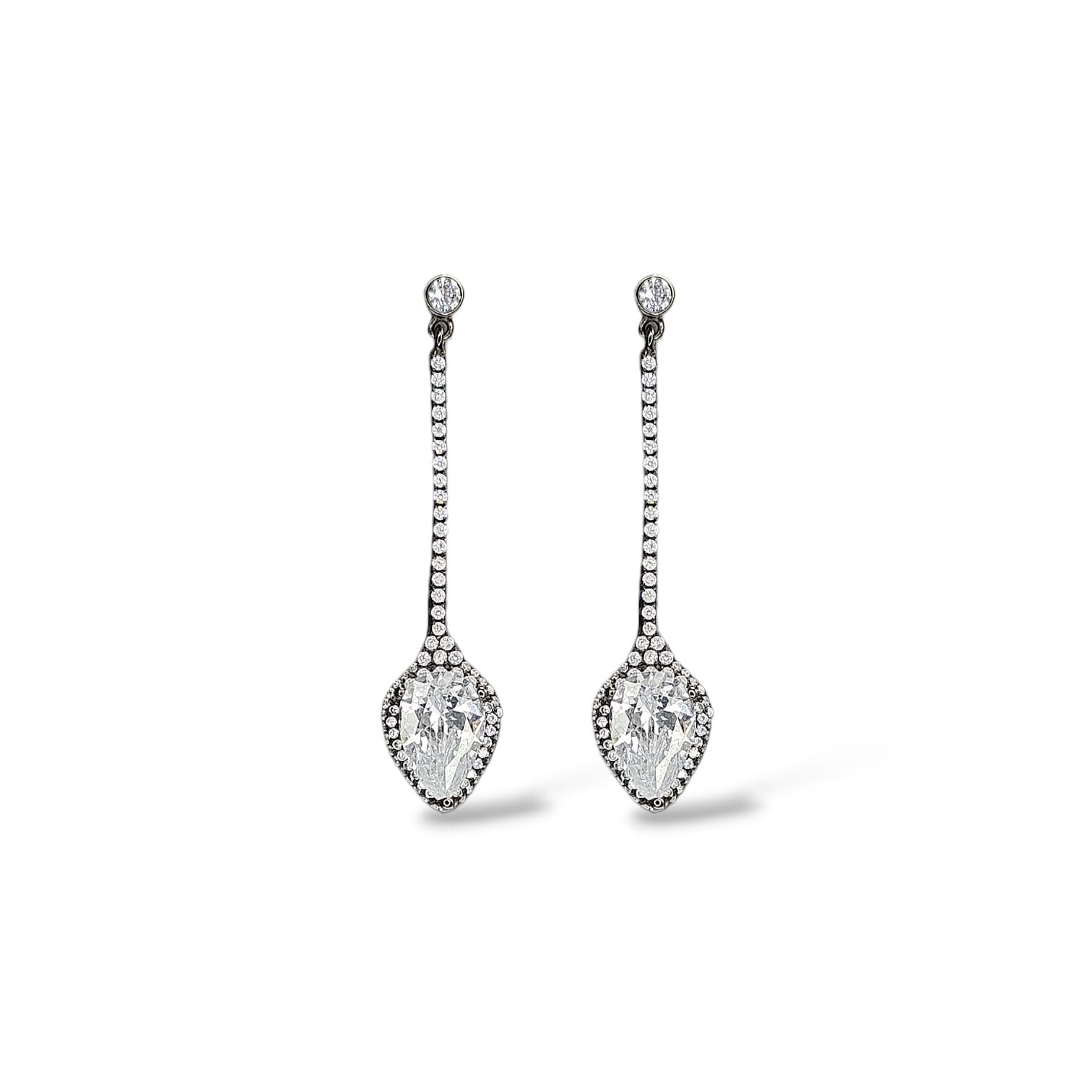 Pırlanta Montörlü Zirkon Taş Sallantılı Gümüş Küpe