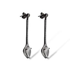 Pırlanta Montörlü Zirkon Taş Sallantılı Gümüş Küpe