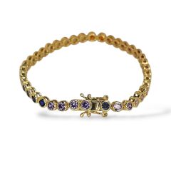 14K Altın Kaplama 3 mm Renkli Sıvama Model Gümüş Su Yolu Bileklik - 18 cm