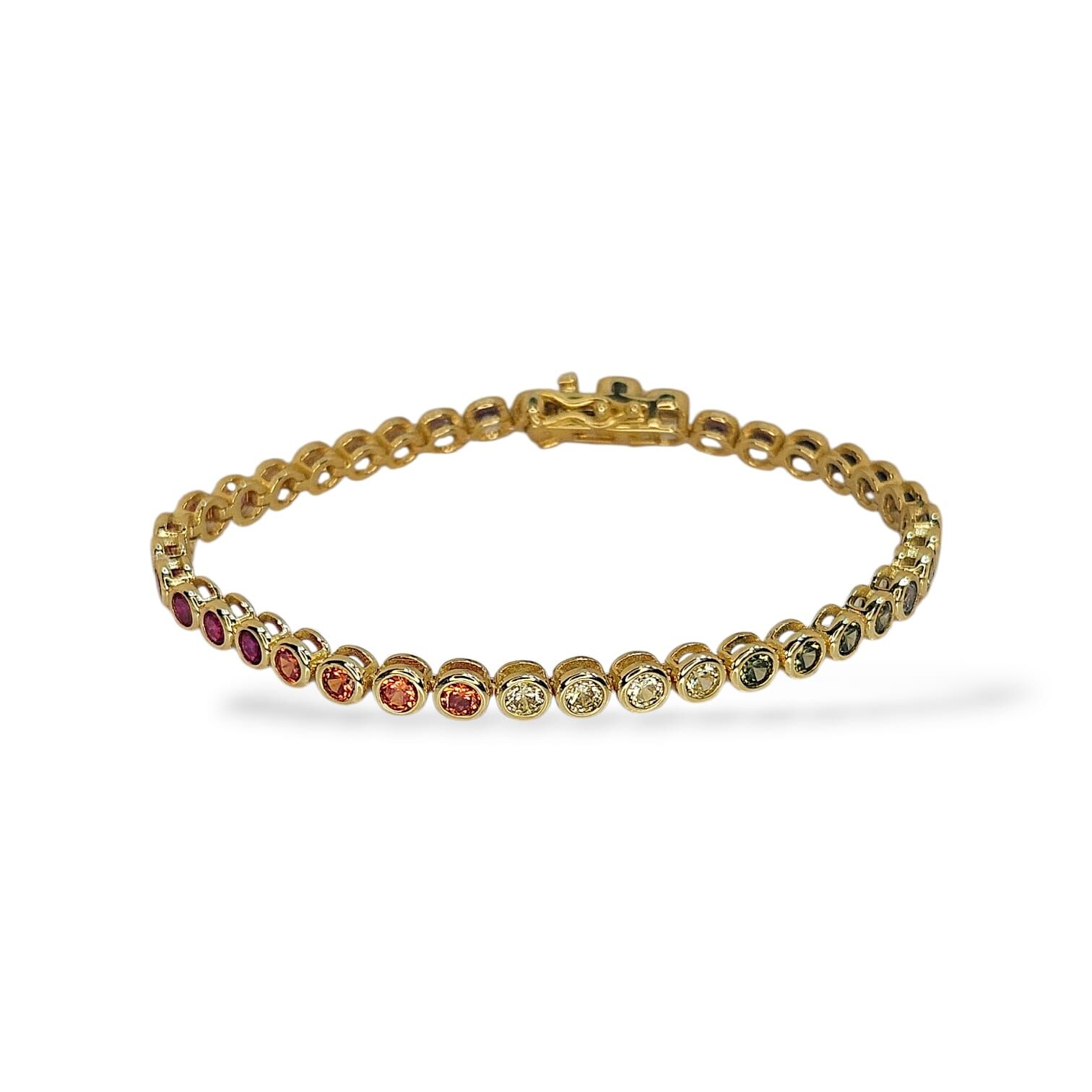 14K Altın Kaplama 3 mm Renkli Sıvama Model Gümüş Su Yolu Bileklik - 18 cm