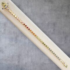 14K Altın Kaplama 3 mm Renkli Sıvama Model Gümüş Su Yolu Bileklik - 18 cm