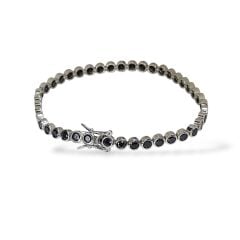 3 mm Siyah Taş Sıvama Model Gümüş Su Yolu Bileklik - 21 cm