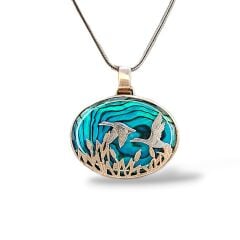 Okyanus Sedefi Doğal Taş Kuş Figürlü Gümüş Kolye