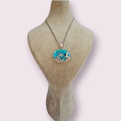 Okyanus Sedefi Doğal Taş Kuş Figürlü Gümüş Kolye