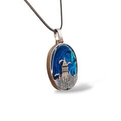 Okyanus Sedefi Doğal Taş Kız Kulesi Figürlü Gümüş Kolye