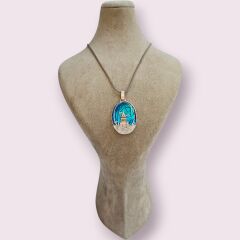 Okyanus Sedefi Doğal Taş Kız Kulesi Figürlü Gümüş Kolye