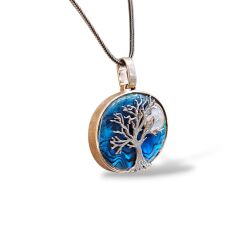 Okyanus Sedefi Doğal Taş Hayat Ağacı Figürlü Sedef Taş Detay Gümüş Kolye