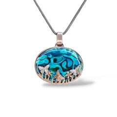 Okyanus Sedefi Doğal Taş Kelebek Figürlü Gümüş Kolye