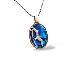 Okyanus Sedefi Doğal Taş Kuş Figürlü Gümüş Kolye