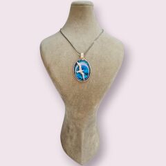 Okyanus Sedefi Doğal Taş Kuş Figürlü Gümüş Kolye