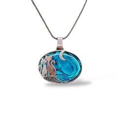 Okyanus Sedefi Doğal Taş Kedi Figürlü Gümüş Kolye