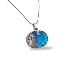 Okyanus Sedefi Doğal Taş Kedi Figürlü Gümüş Kolye