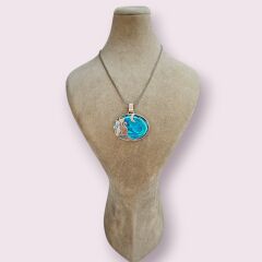 Okyanus Sedefi Doğal Taş Kedi Figürlü Gümüş Kolye