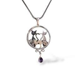 3 Boyutlu Kedi Figürlü Gümüş Kolye