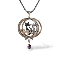 3 Boyutlu Kedi Figürlü Gümüş Kolye