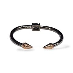 Çift Taraflı Çivi Model Siyah Renk Kararmaz Çelik Kelepçe Bileklik