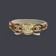 Gümüş-18K Altın Kaplama Taşlı Kararmaz Çelik Kelepçe Bileklik