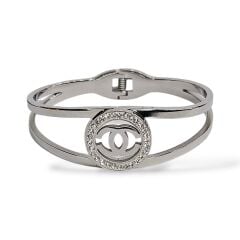 Gümüş-Rose/Altın Karışım Rengi Taşlı Kararmaz Çelik Kelepçe Bileklik