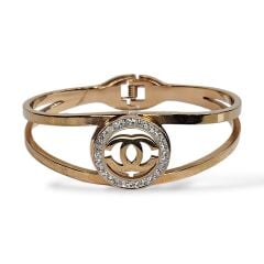 Gümüş-Rose/Altın Karışım Rengi Taşlı Kararmaz Çelik Kelepçe Bileklik