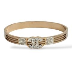 Taşlı 18K Altın Kaplama Kararmaz Çelik Kelepçe Bileklik