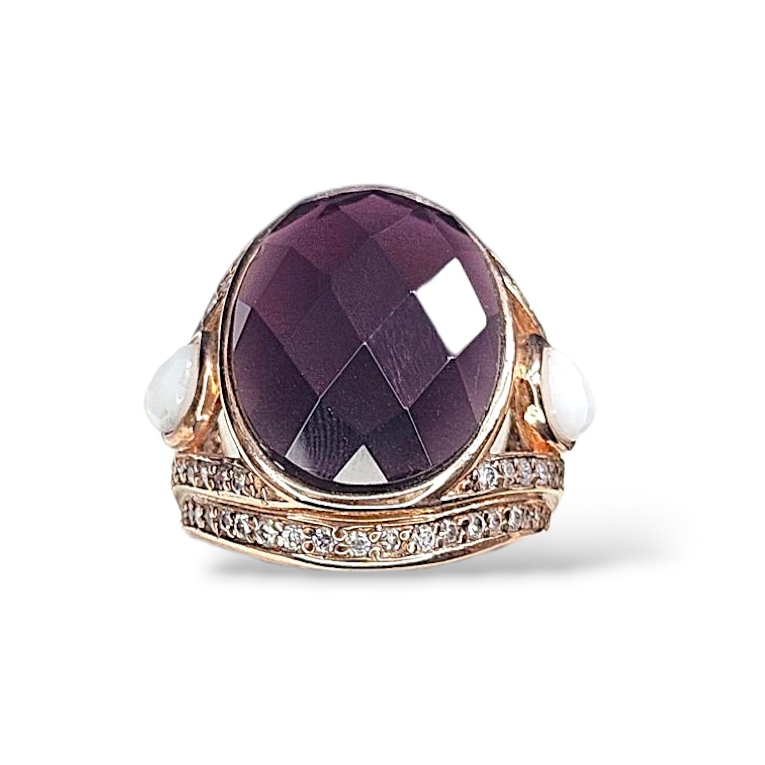 Ametist Taşlı Rose Renk Gümüş Yüzük