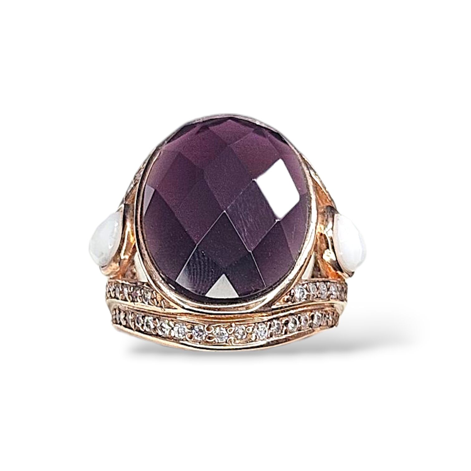 Ametist Taşlı Rose Renk Gümüş Yüzük