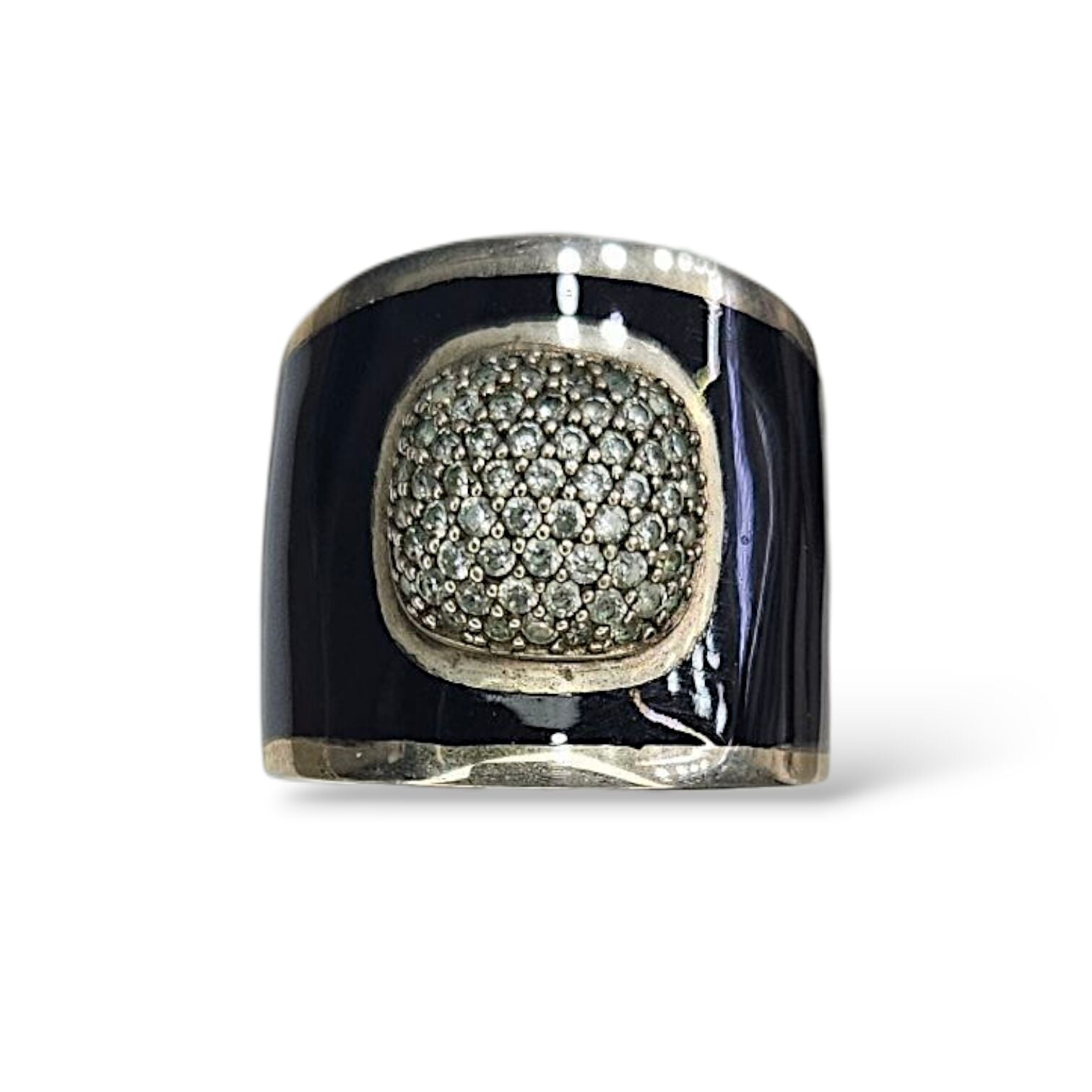 Siyah Renk Tasarım Taşlı Gümüş Yüzük