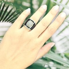 Siyah Renk Tasarım Taşlı Gümüş Yüzük