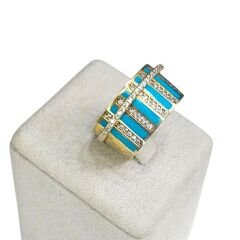 Mavi Renk Tasarım Taşlı Gümüş Yüzük