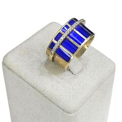 Lacivert Renk Tasarım Taşlı Gümüş Yüzük