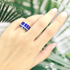 Lacivert Renk Tasarım Taşlı Gümüş Yüzük