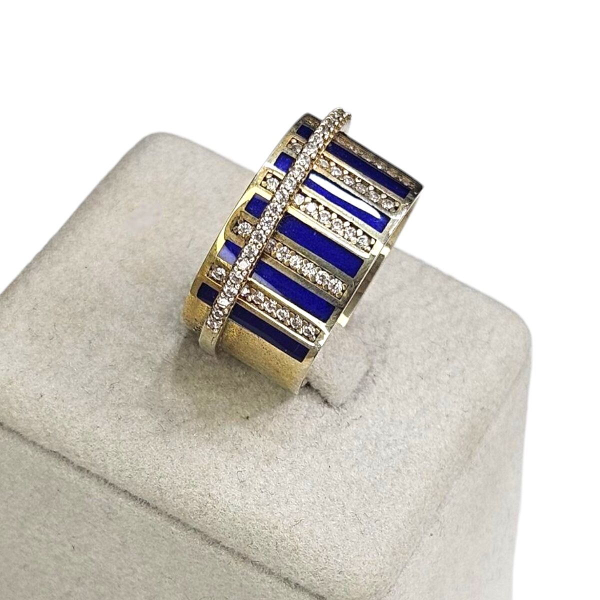 Lacivert Renk Taşlı Gümüş Yüzük