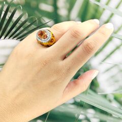 Leopar Desen Taşlı Gümüş Yüzük