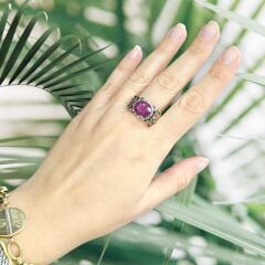 Ametist Doğal Taşlı Otantik Gümüş Yüzük - 25 no