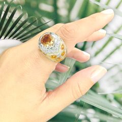 Leopar Desenli Taşlı Gümüş Yüzük