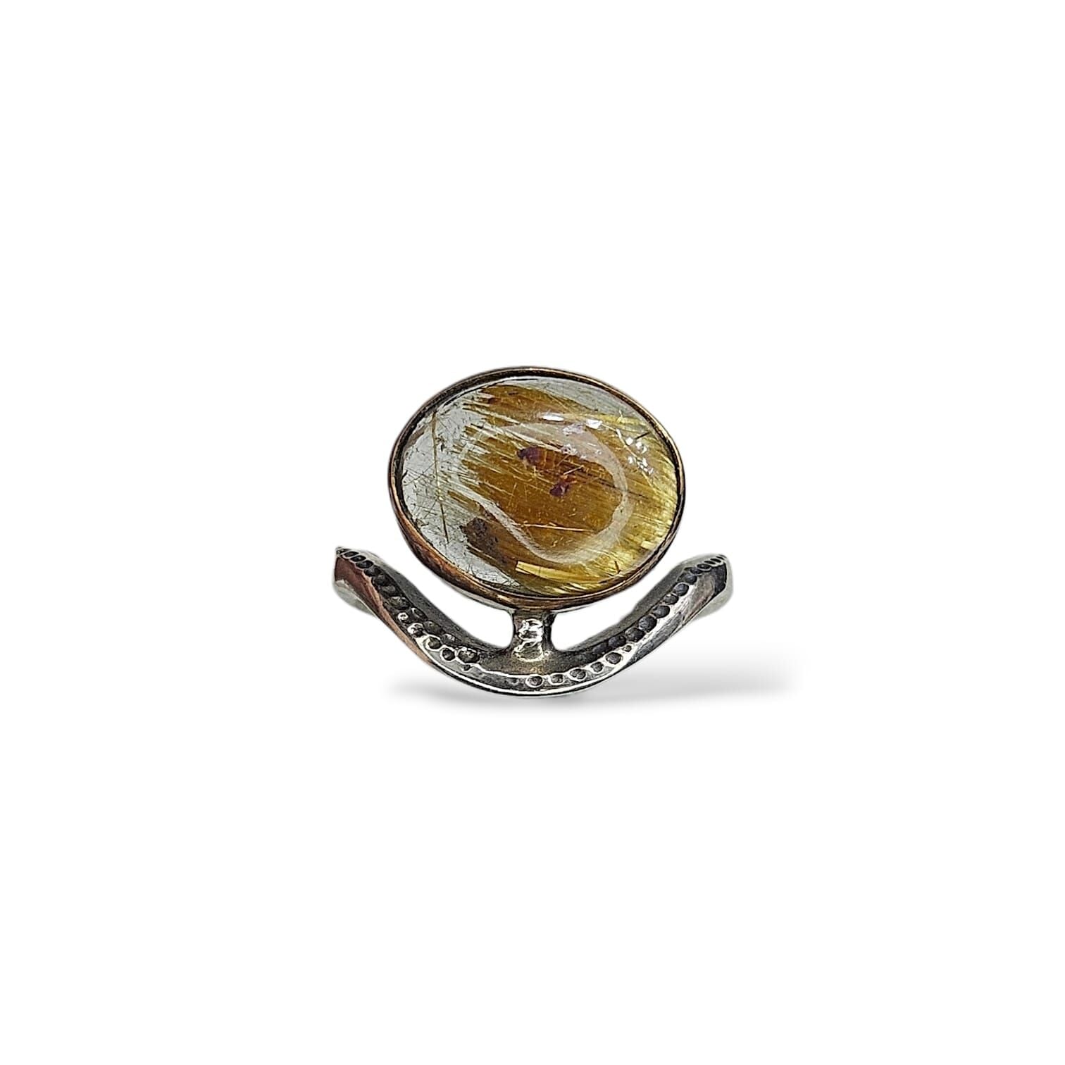 Sarı Rutil Kuvars Doğal Taş Otantik Gümüş Yüzük - 20 no