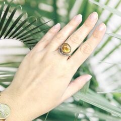 Sarı Rutil Kuvars Doğal Taş Otantik Gümüş Yüzük - 20 no