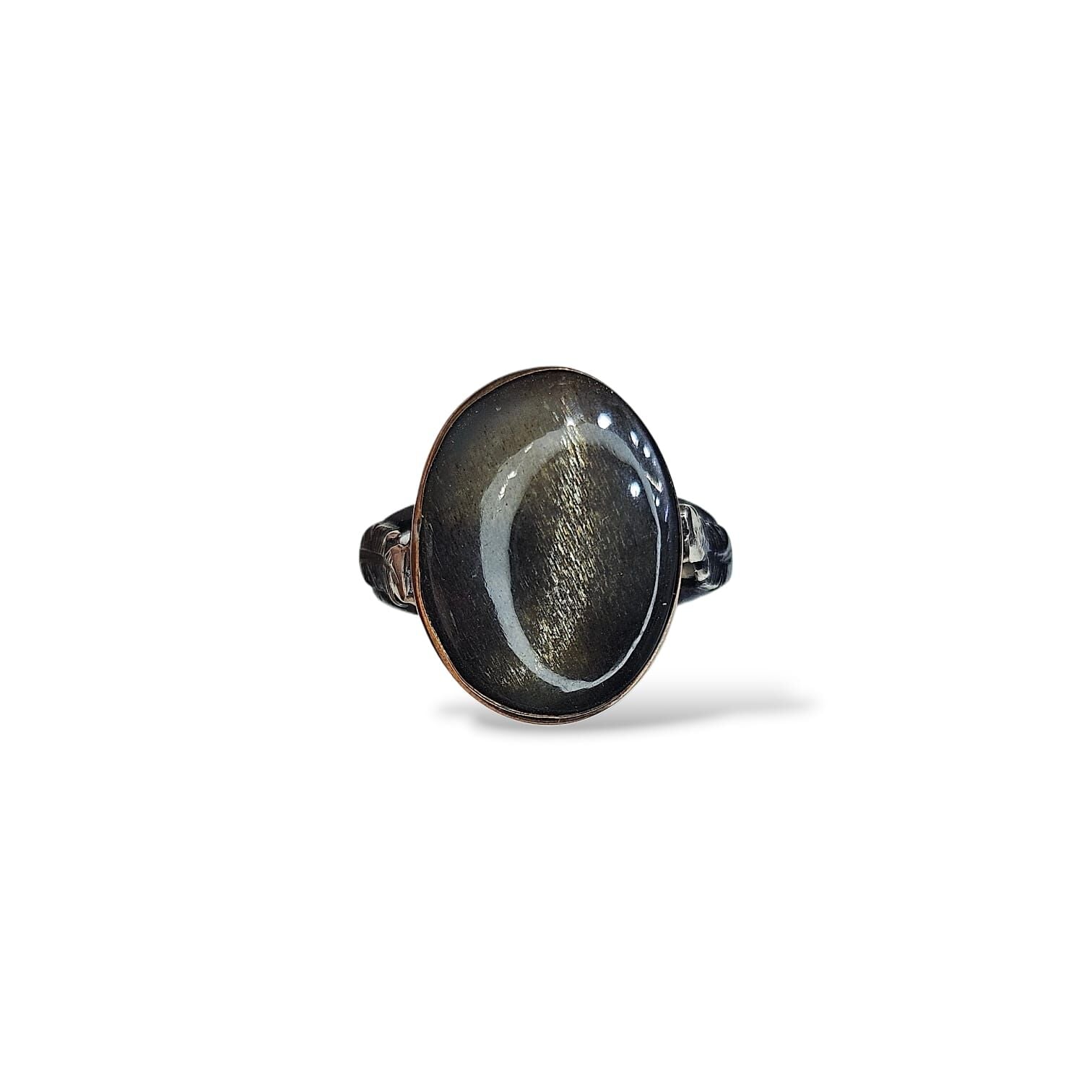 Obsidyen Doğal Taş Yan Detay Tüy Gümüş Yüzük - 17 no