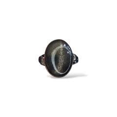 Obsidyen Doğal Taş Yan Detay Tüy Gümüş Yüzük - 17 no