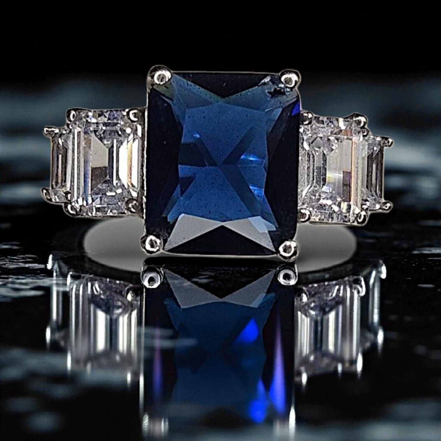 Safir 5 Taşlı Gümüş Yüzük