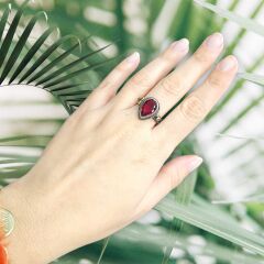 Yakut Doğal Taş Otantik Gümüş Yüzük - 18 no