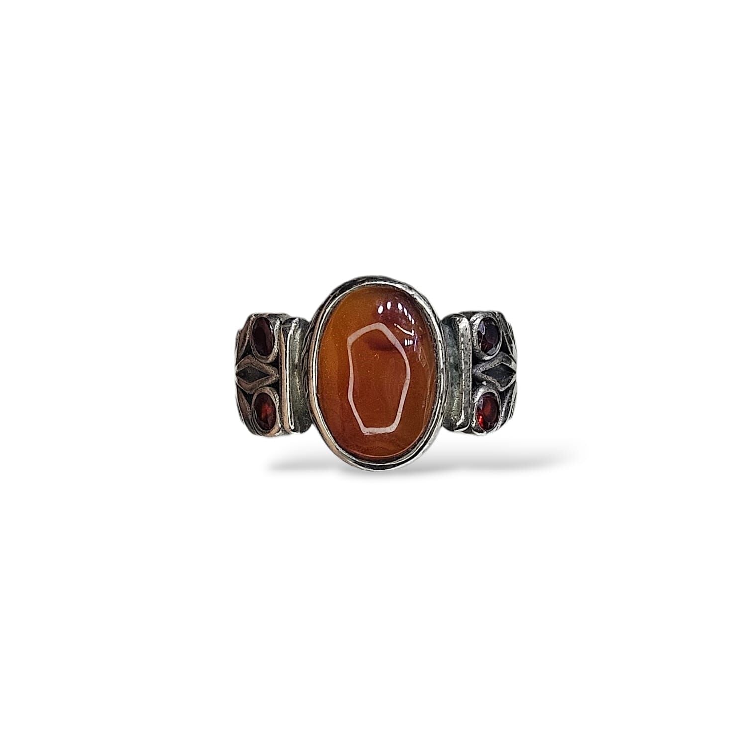 Akik Doğal Taş Yan Detay Yakut Taş Gümüş Yüzük - 20 no